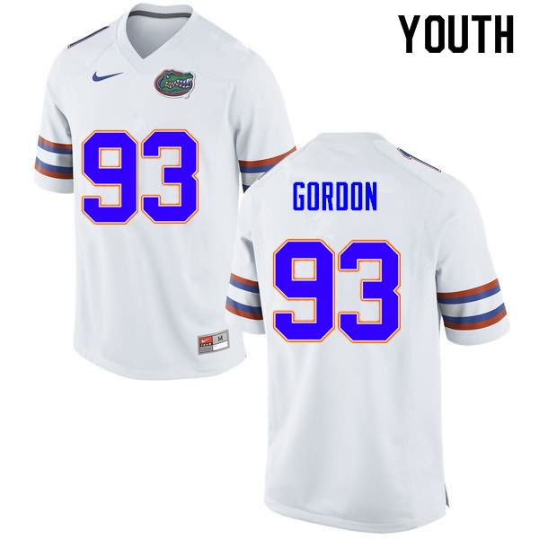 NCAA Florida Gators Moses Gordon Youth #93 Nike White Stitched Authentic College Football Jersey FDB1464TQ